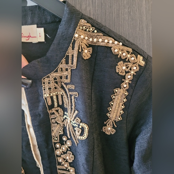 Black Embroidered Dress with Golden pants - Picture 2 of 6